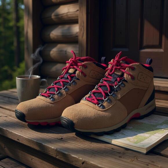 Columbia Newton Ridge Plus II Suede Waterproof Hiking Boots 7 Wide Tan & Red - Picture 1 of 9